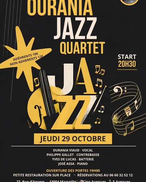 Ourania Jazz Quartet José Assa (piano), Philippe Gallet (contrebasse), Yves De Lucas (batterie) et Ourania Vaud (voix)